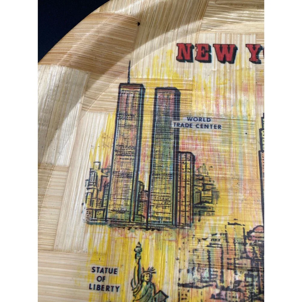 1970s Bamboo Drink Tray, New York City Landmarks, Travel Souvenir
